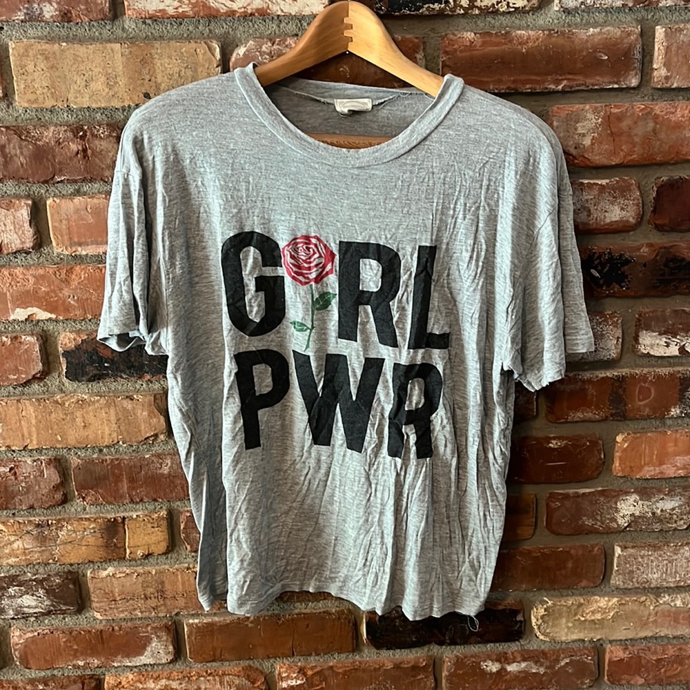 Girl Power Grey Short Sleeve Rose T-shirt Size Large